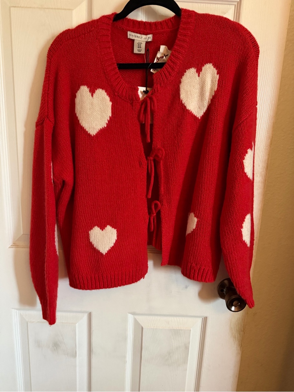 T.J.Maxx Red Knit Cardigan with White Heart Accents